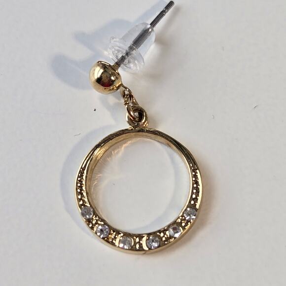 Vintage Gold Toned and Clear Rhinestone Dangle Hoop Post Earrings - Picture 1 of 4